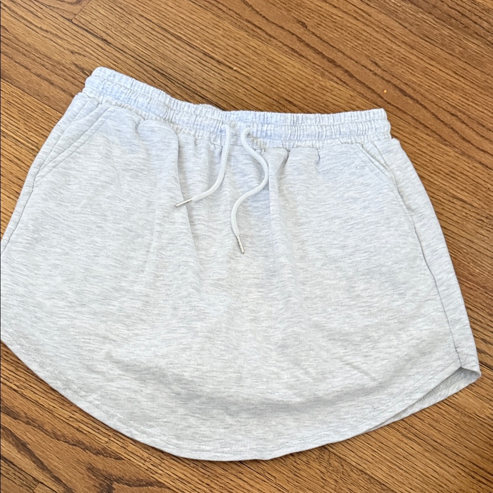 Casual Elastic Waist Drawstring Skirt - Light Heather Gray